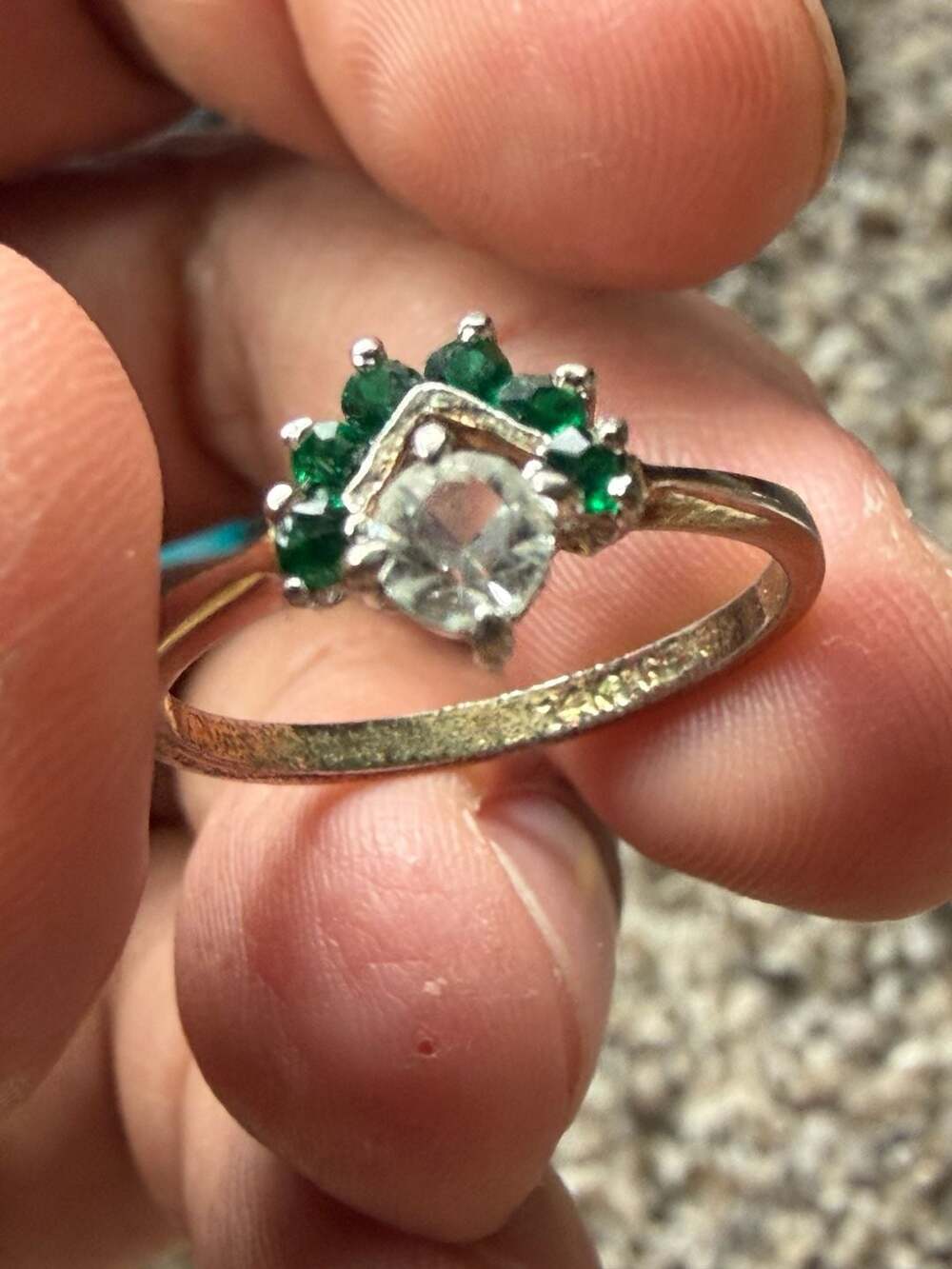 Vintage Sterling Silver White Stone and Green Accent Ring